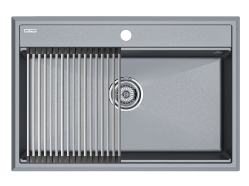 Кухонная мойка + коландер Paulmark PM117551-GRM+R375-BS 75х51 цвет серый металлик